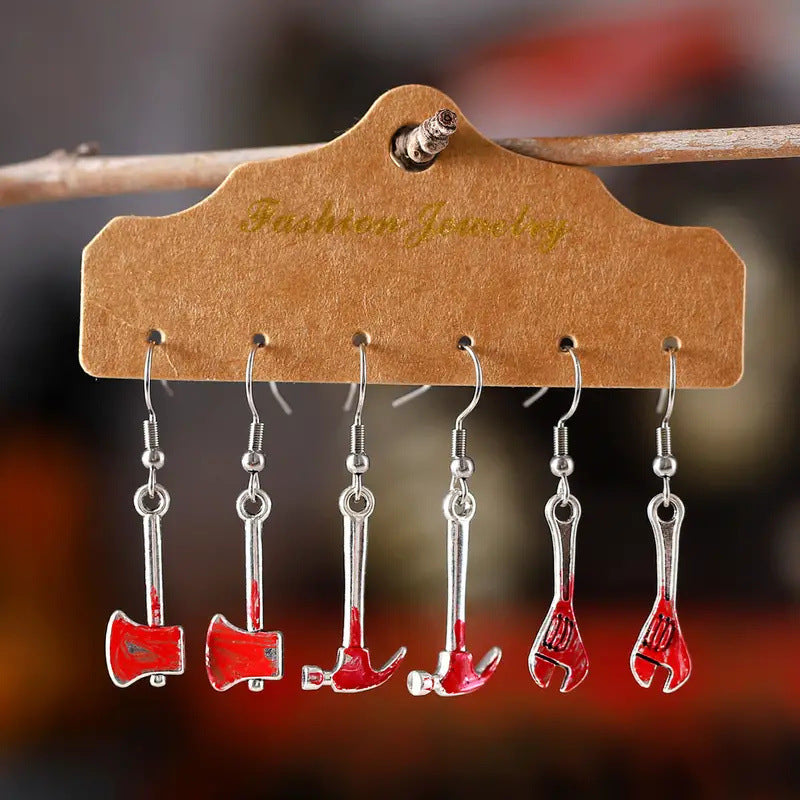 Wholesale   Gothic Skull Tooth Saw Axe Hammer Earrings suit