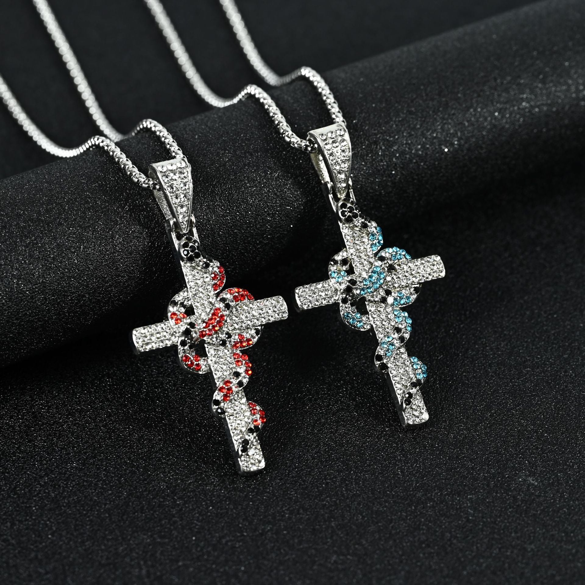 Wholesale Retro Hip Hop Cross Snake Pendant Necklace Zinc Alloy Zircon Men S Jewelry Accessory