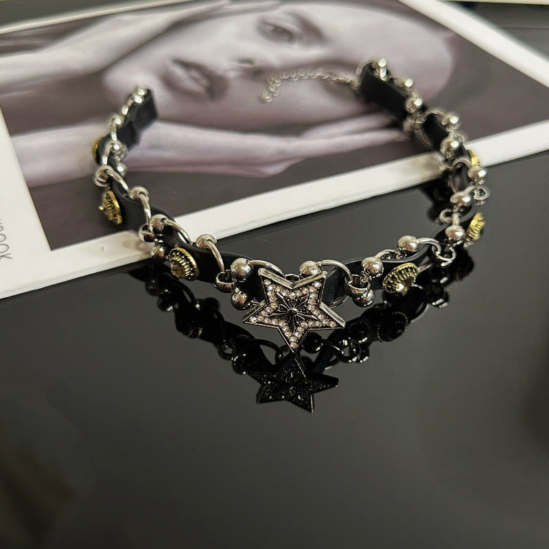 Wholesale leather woven five-pointed star button necklace