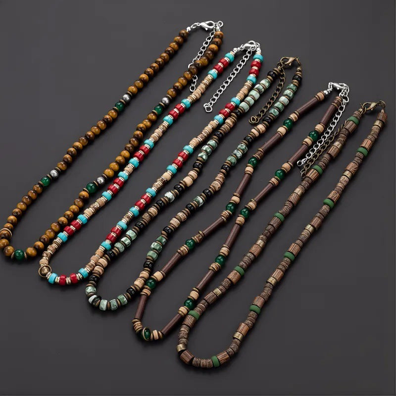 Wholesale Men' s Bohemian Wood Necklace with Zinc Alloy Pendant Retro Summer Gift