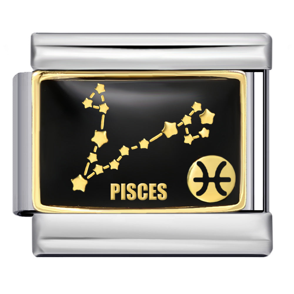 Wholesale Italian Module  12 Constellation Series  Bracelet Stainless Steel Welding Gold Plated Oil Drop DIY Charms