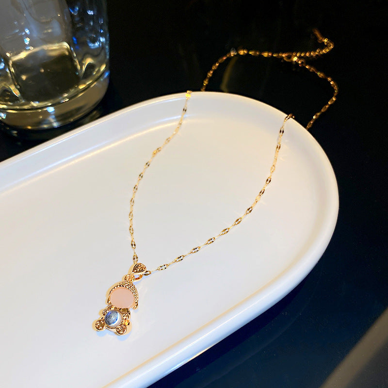 Wholesale  geometric zircon Pearl T-shaped buckle necklace