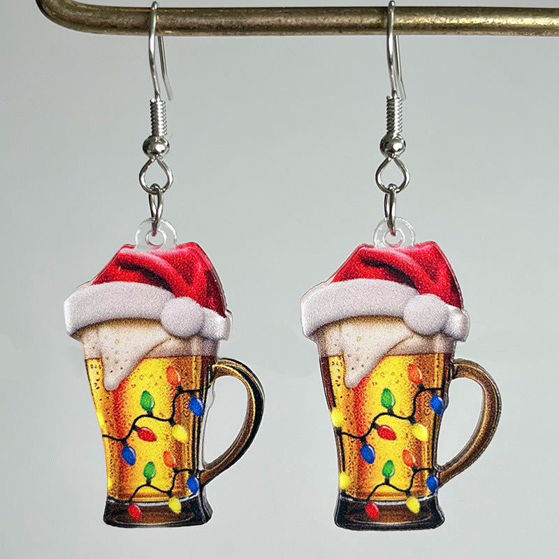 Wholesale 2 Pairs/Pack Christmas Red Wine Beer Party Santa Hat Acrylic Earrings ACC-ES-HY160