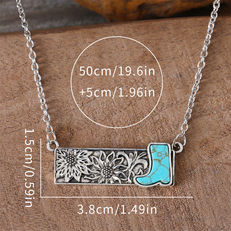 Wholesale Vintage Square Turquoise Boot Necklace
