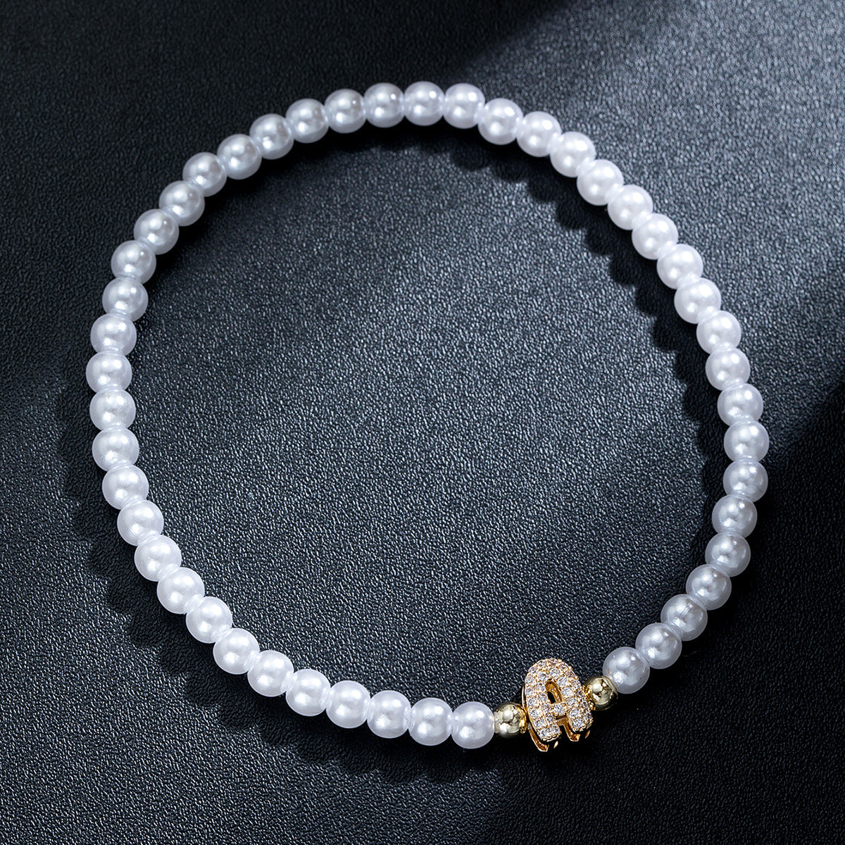 Wholesale Brass inlaid zirconium letter pearl beaded elastic anklet