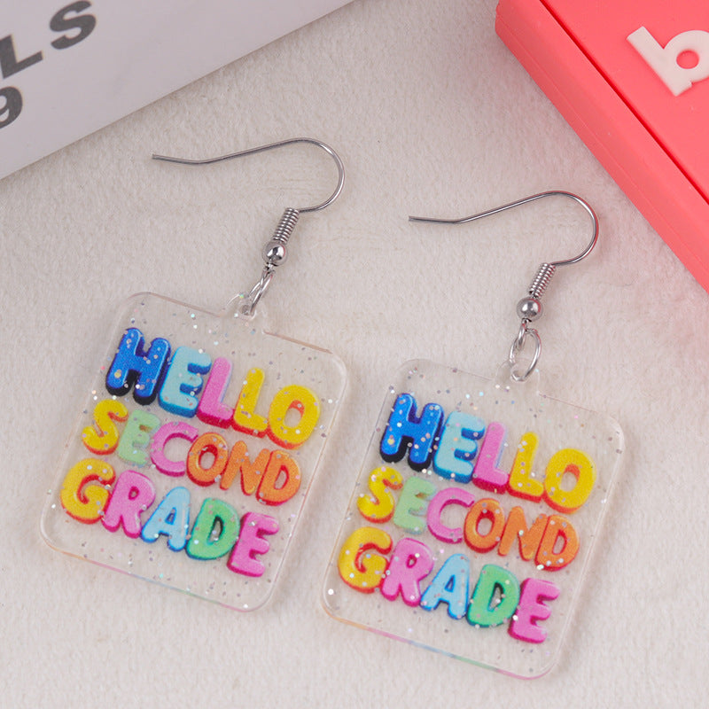 Wholesale Creative Teacher' s Day Earrings Transparent English Grade Acrylic Earrings