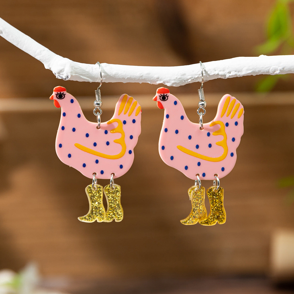 Wholesale Cute funny cartoon frog acrylic chicken earrings