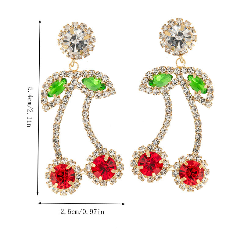 Wholesale Red rhinestone cherry drop earrings