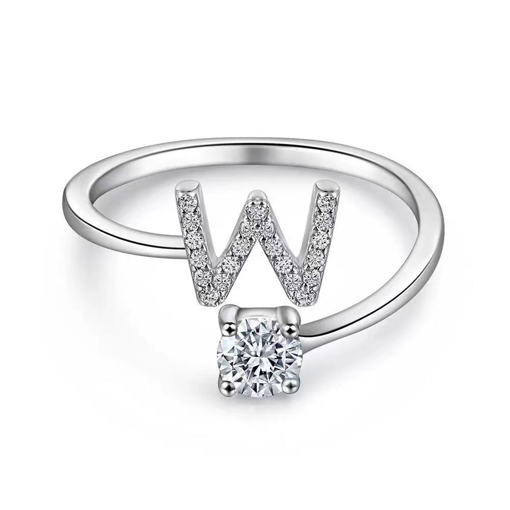 Wholesale Chic Adjustable Letter Ring For Women 26 English Letters Zinc Alloy Electroplated Jewelry Accessory Boutique Resale