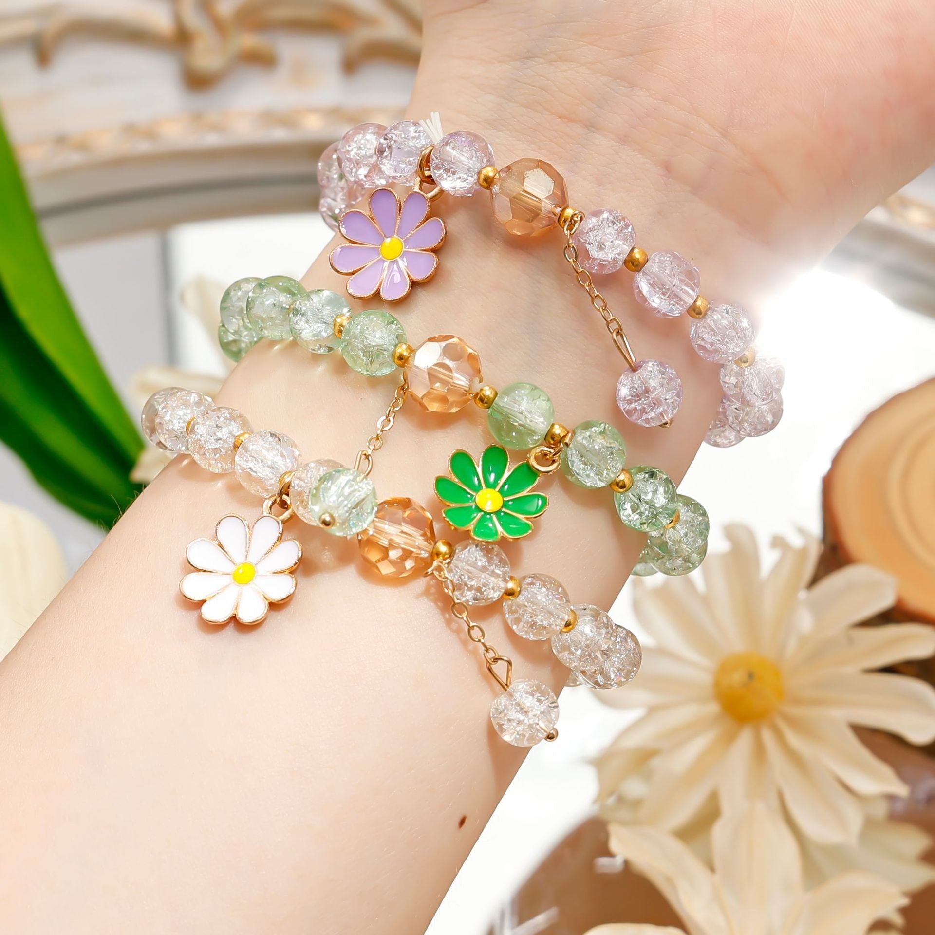 Wholesale  Crystal Glass  Bracelet Sunflower Bestie Bracelet