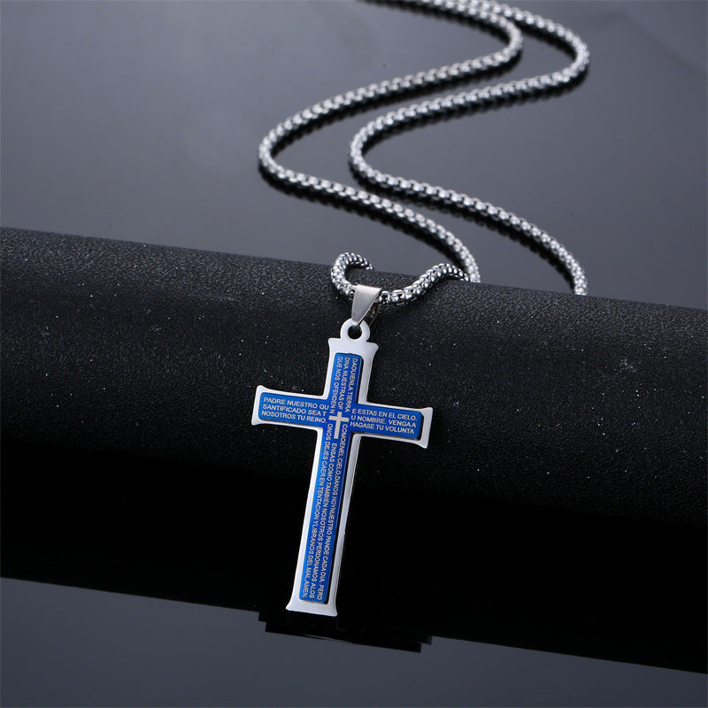Wholesale Stainless Steel Vintage Cross Pendant Necklace For Men Double Layer Layering Jewelry Fashion Accessory