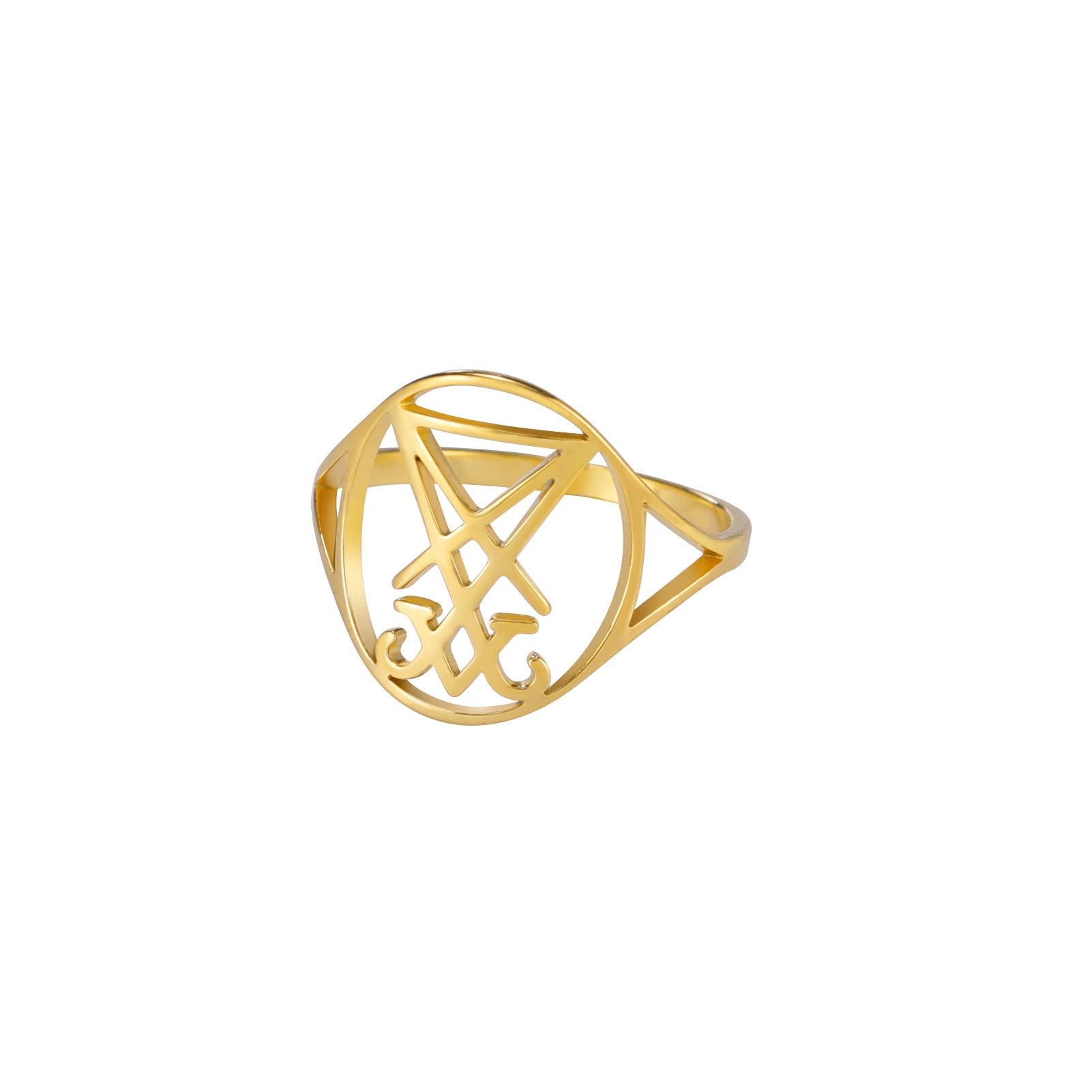 Wholesale fashion personality 18K real gold plating cutting small inverted triangle cross V hook shape stainless steel ring