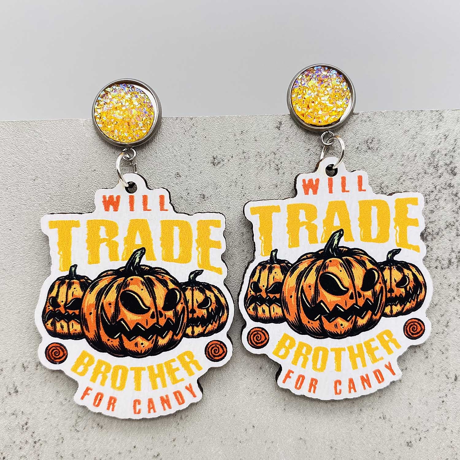 Wholesale Halloween Horror Pumpkin Castle Wood Earrings ACC-ES-ChenY026