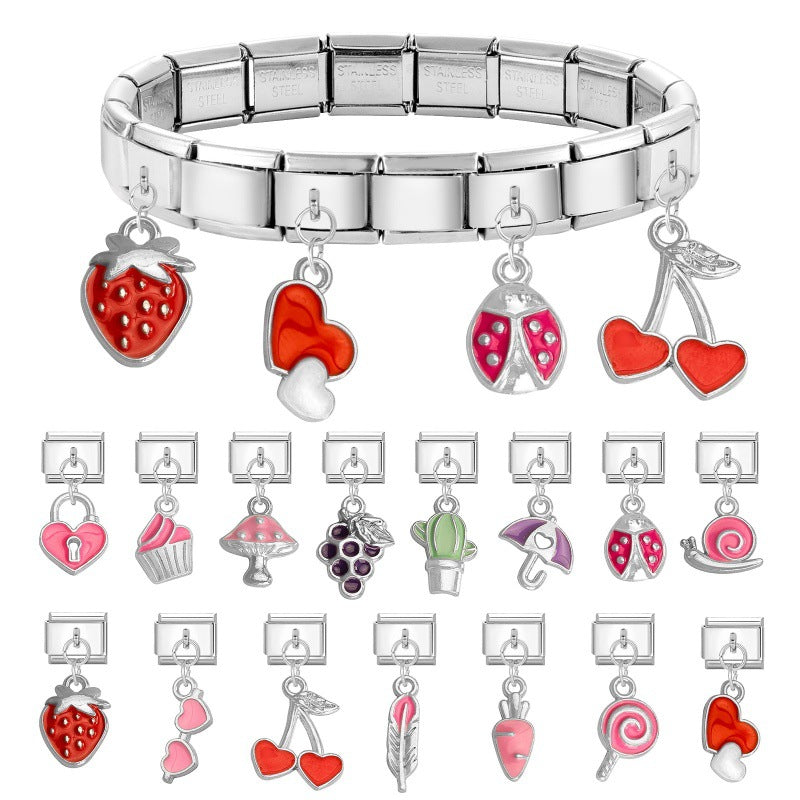Wholesale  Italian Charm Bracelet 9mm DIY Pink Pendant Creative Stainless Steel Composable Bracelet
