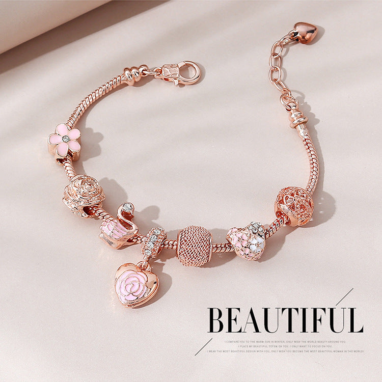 Wholesale Oil Dripping Rose Heart Beaded Bracelet Swan Lantern Beads ACC-BT-Qianzi002