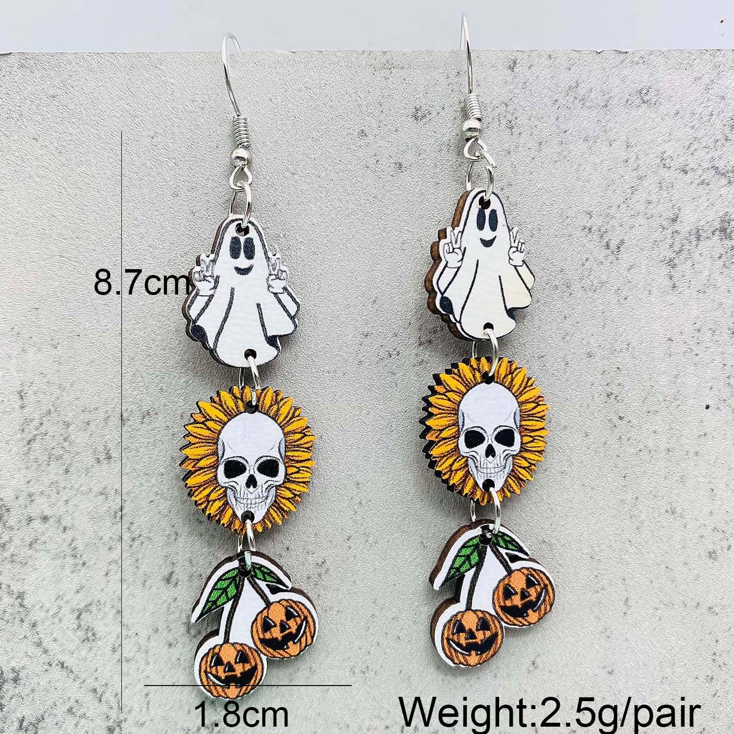 Wholesale Halloween Horror Pumpkin Bat Skull Wood Earrings ACC-ES-ChenY046