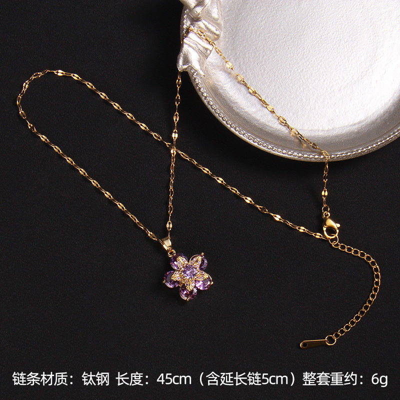 Wholesale Zircon Four Leaf Clover Necklace Care Bear Pendant Titanium Steel Heart Necklace ACC-NE-Rongc014