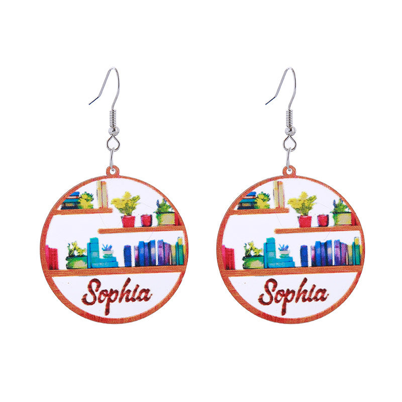 Wholesale School Season Love Cloud Bookshelf Rabbit Squirrel Books Acrylic Earrings