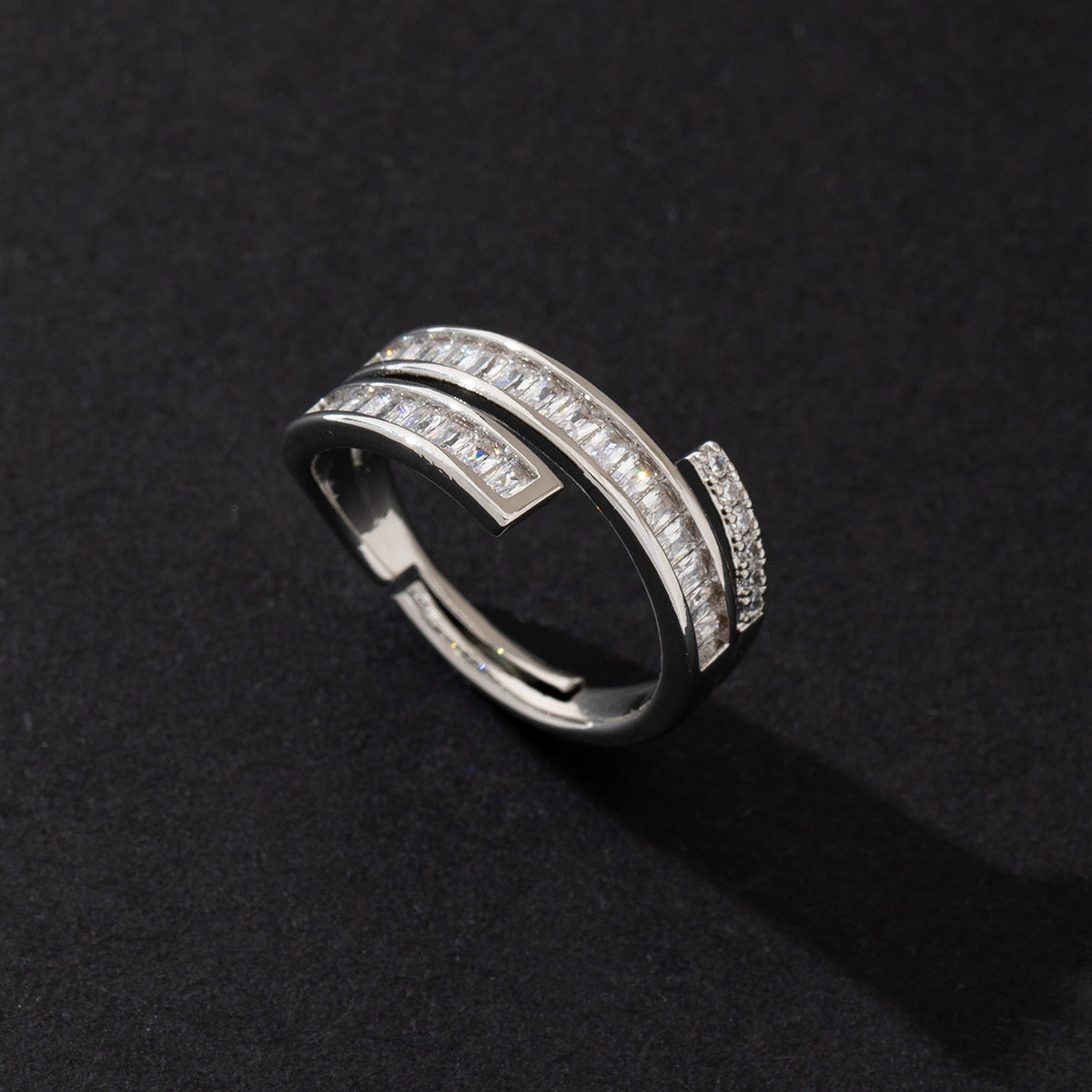 Wholesale European Chic Zircon Ring Adjustable Copper Band Stylish Women S Jewelry Accessory For Boutique Resale