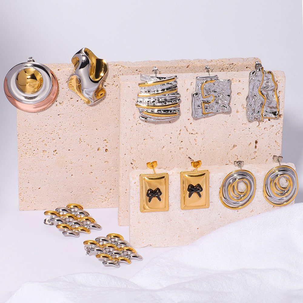 Großhandel Goldstahl gemischte Farbe Textur Edelstahl Ohrringe Anzug