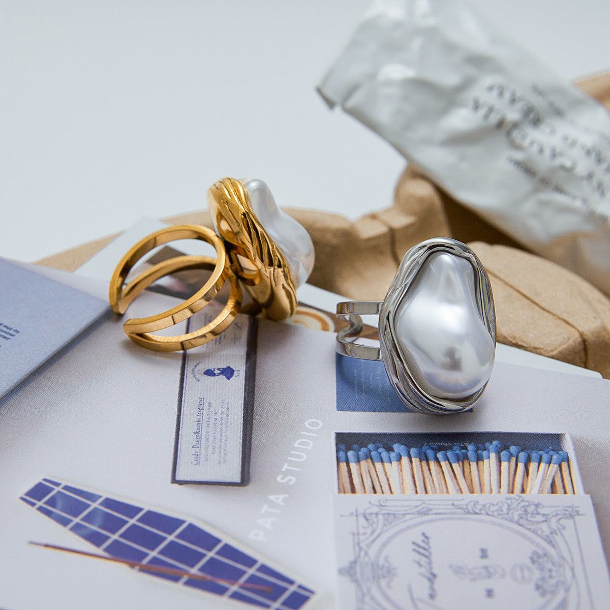 Wholesale 18k gold stainless steel baroque pearl opening ring