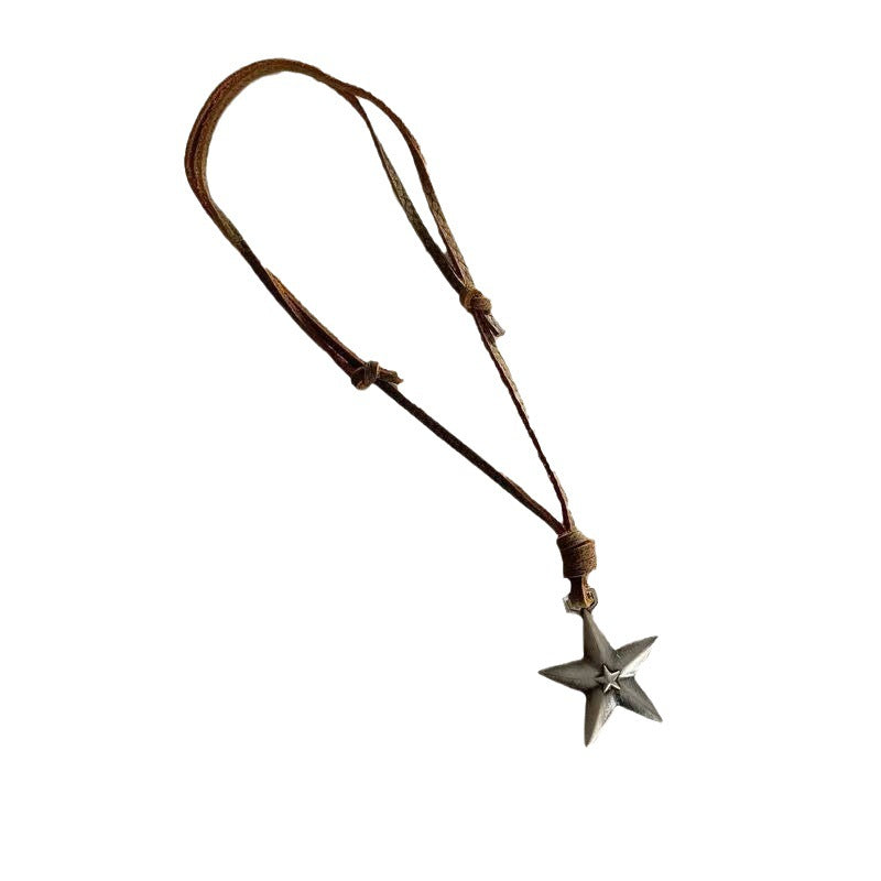 Wholesale Adjustable  Star Pendant Punk Alloy Silver Five-pointed Star Long Necklace