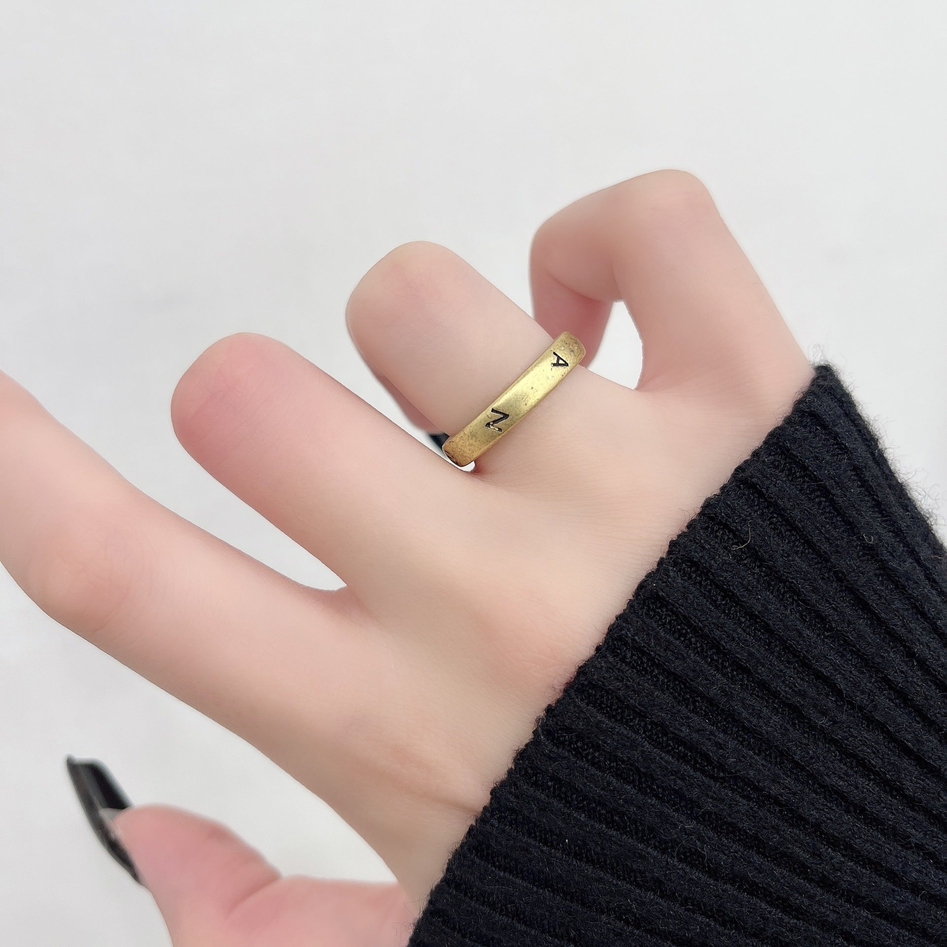 Wholesale Vintage Old silver Letter Wide Index Finger Ring