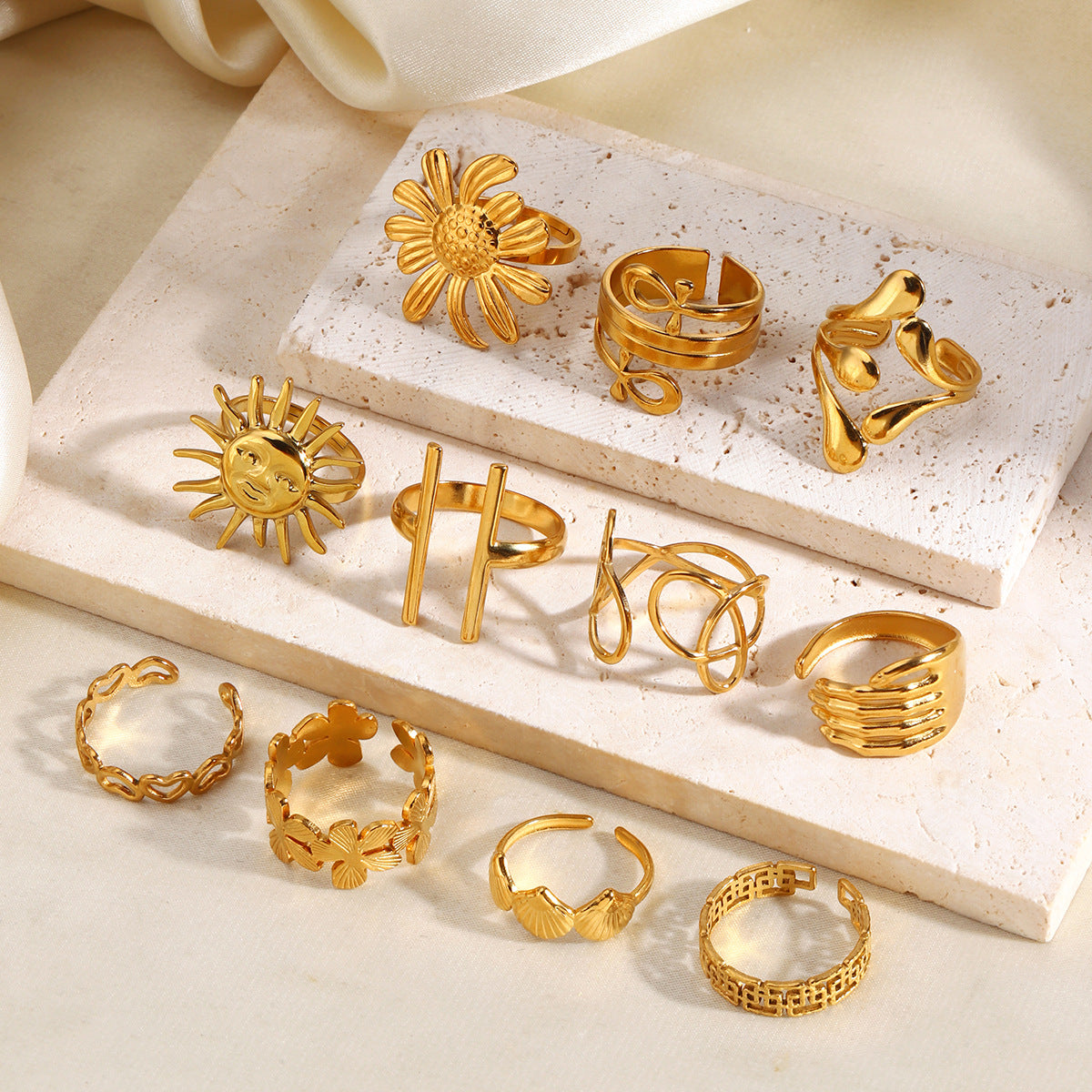 Wholesale Trendy Stainless Steel Gold Sun Ring Irregular Design Jewelry Accessory