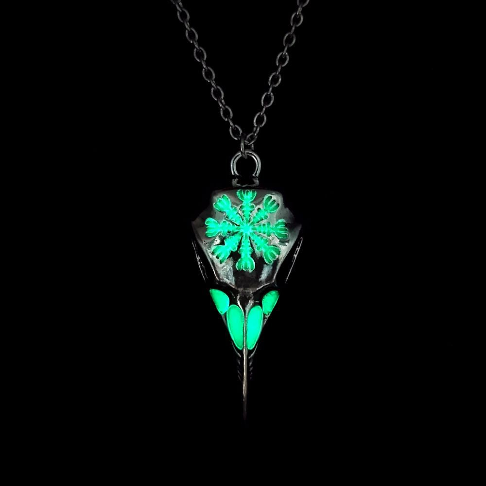 Wholesale  Retro Luminous Pendants Viking Crow Skull Eagle Beak Luminous Necklace