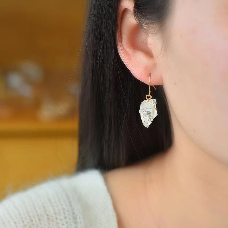 Wholesale Simple natural crystal mixed irregular raw stone creative earrings
