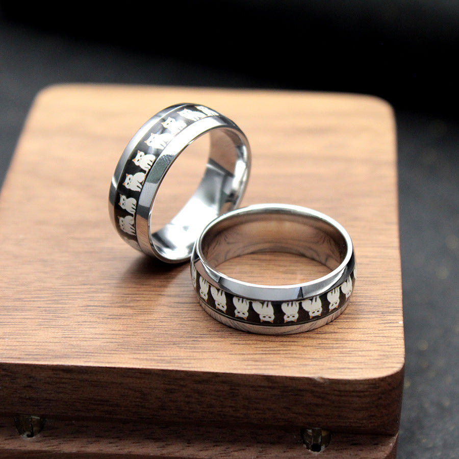 Wholesale Cute Cartoon Cat Pattern Titanium Steel Ring with Personalized Design Oil Dripping