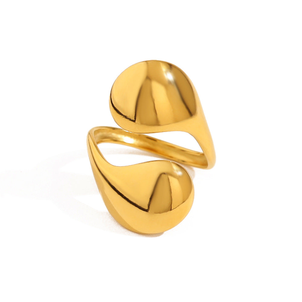 Wholesale 18K gold  mirror titanium steel opening ring design geometric arc ring suit
