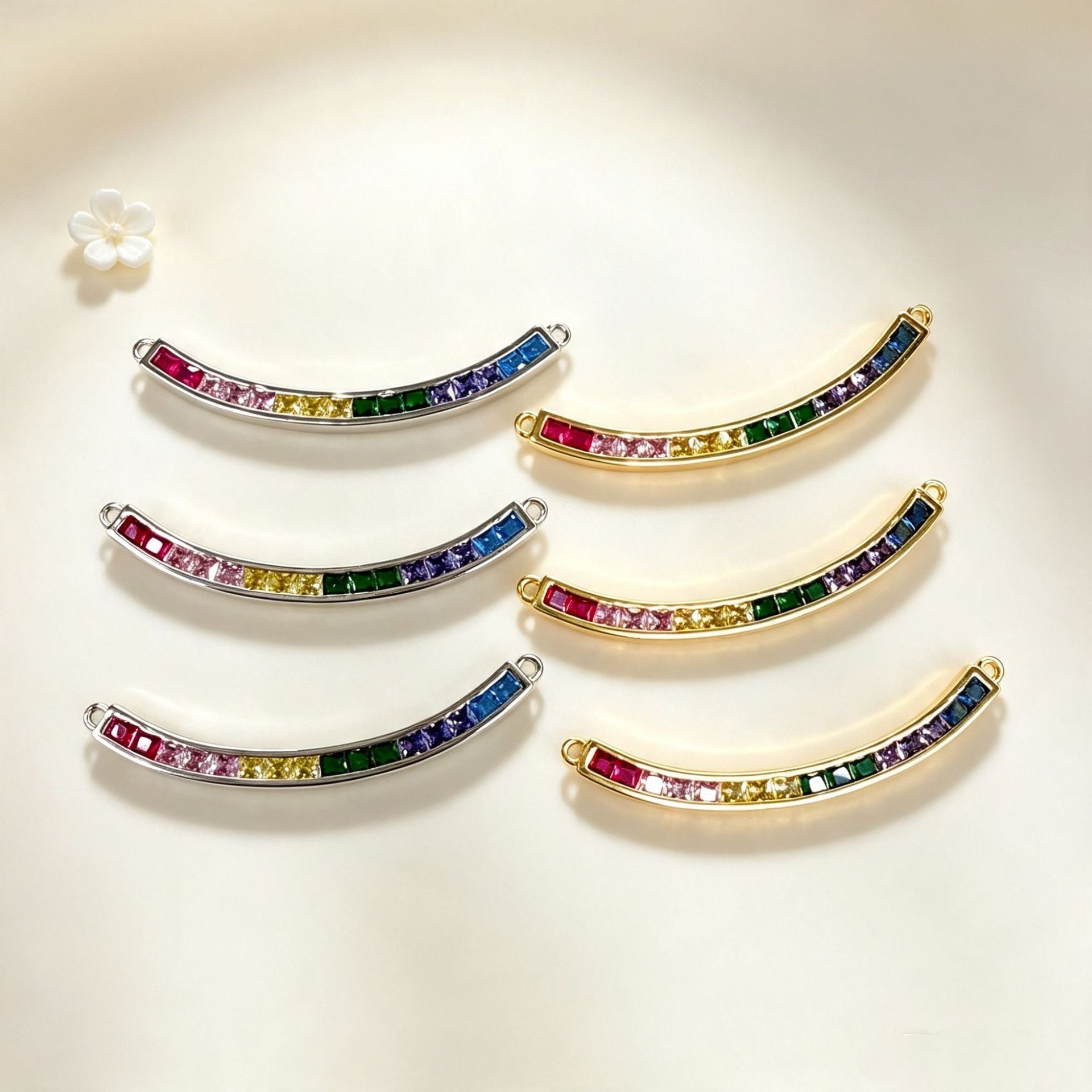 Wholesale Rainbow Zircon Geometric Curve Pendant Necklace Gold Plated Brass Fashion Accessory Gift For Women Boutique Resale