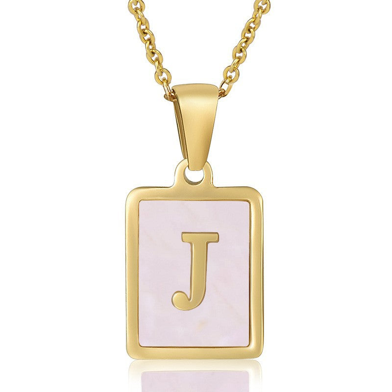 Wholesale Stainless Steel 26 English Letter Necklace 18K Natural Pink Shell Clavicle Chain ACC-NE-Zhongy007