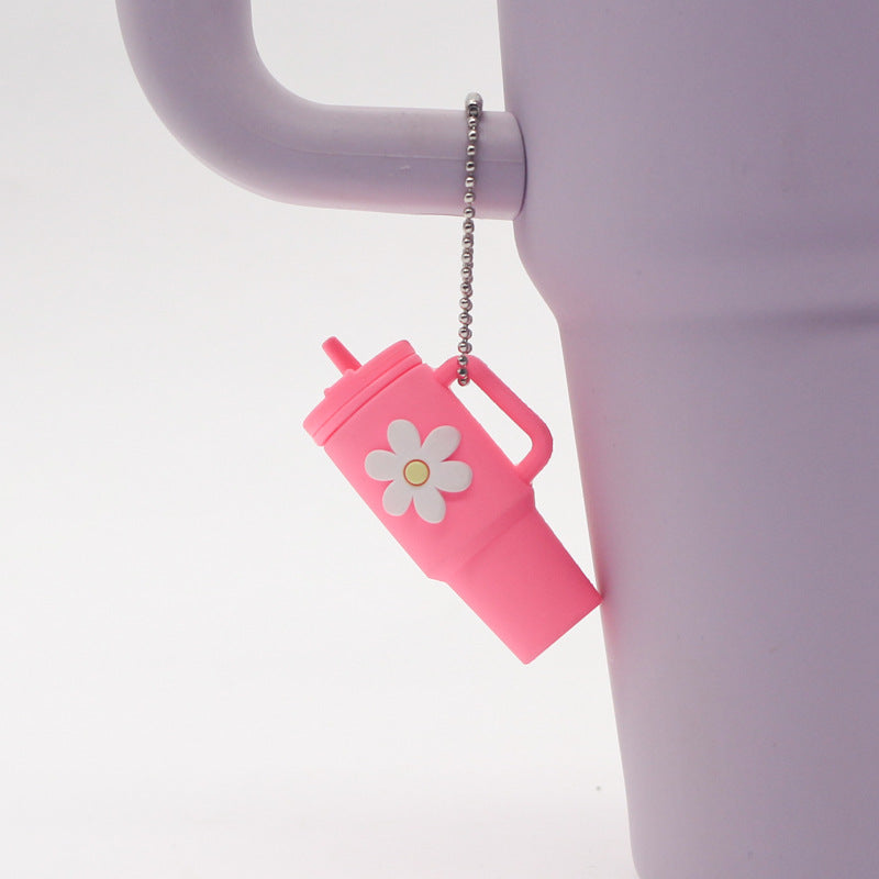 Wholesale Small Flower Soft Plastic Cup Mini Cute Milk Tea Cup Keychain Cup Hanging Chain ACC-KC-MeiTE001