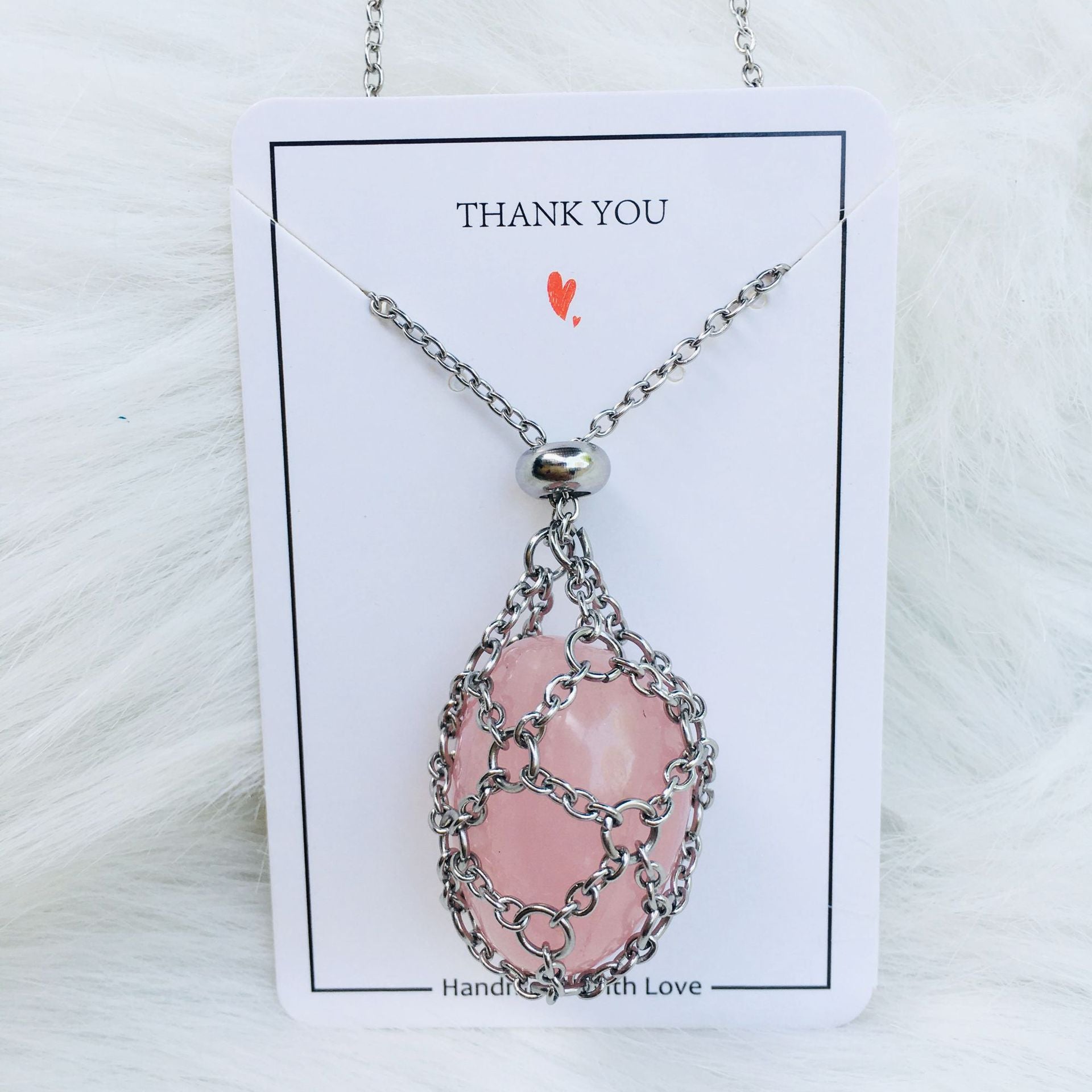 Wholesale Natural Stone Crystal O-shaped Chain Adjustable Metal Mesh Pocket Necklace ACC-NE-RongGuan007