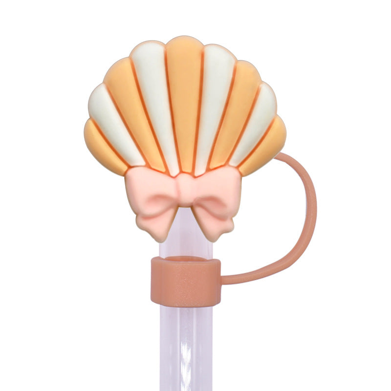 Wholesale Random 100pcs Multicolor Shell Series 10mm PVC Soft Straw Tube Cap