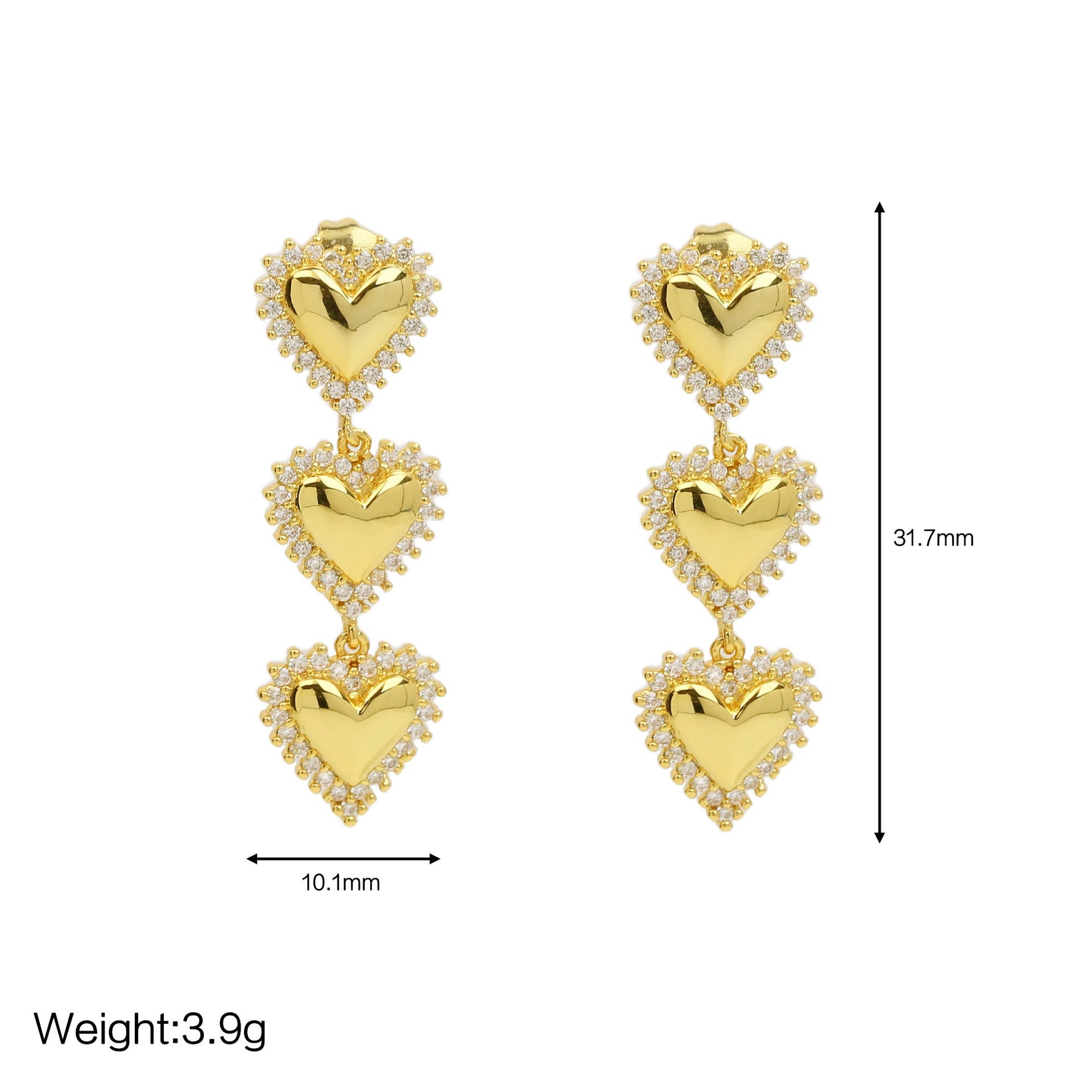 Wholesale 18K Brass Multi-Love Heart Shape Peach Heart Tassel Earrings