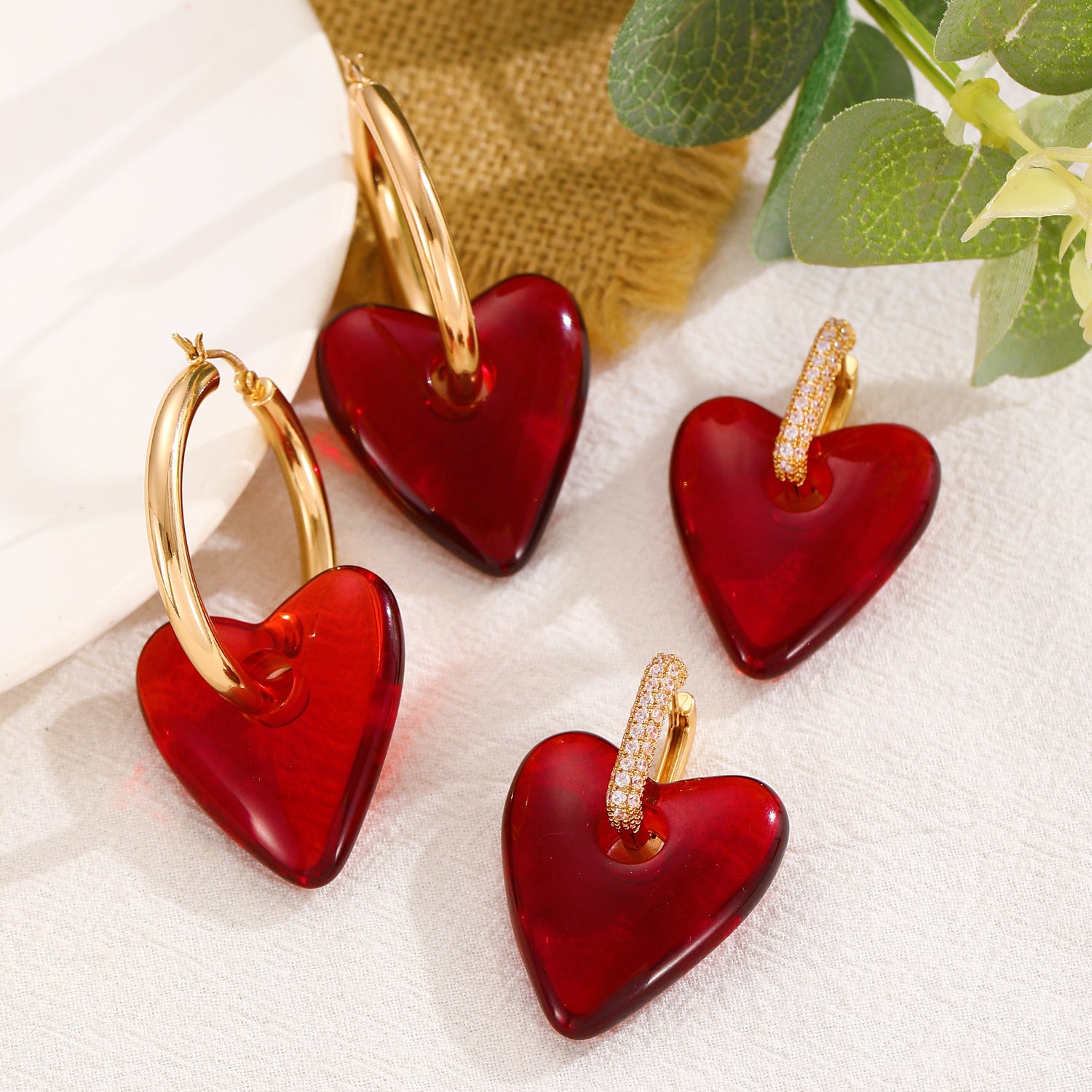 Wholesale Trendy Red Heart Hoop Earrings For Women Copper Electroplated Fashion Jewelry Accessory For Party