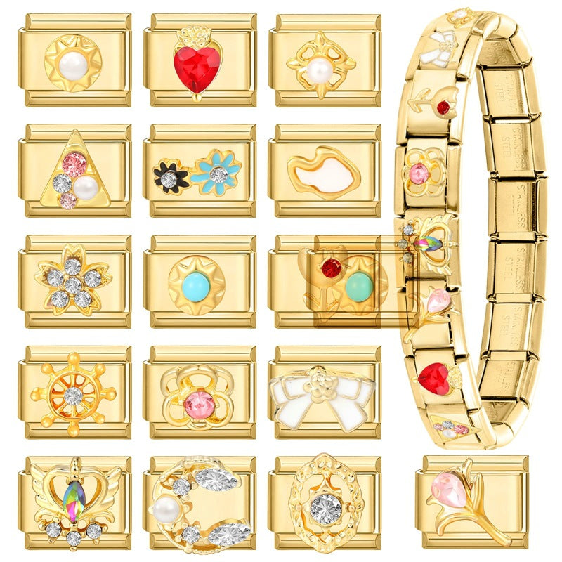 Wholesale  9mm Italian Charm Starter Bracelets DIY square Single Section Creative Stainless Steel Composable Bracelet