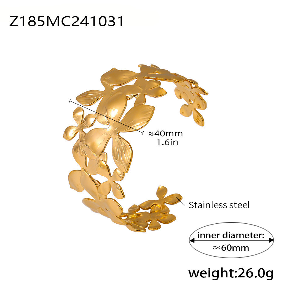 Wholesale Stainless Steel  Flower Hollow Opening Bracelet