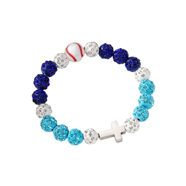 Wholesale sports style baseball full diamond cross bracelet