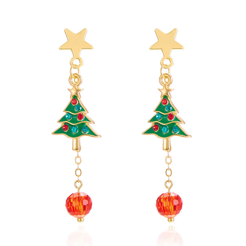 Wholesale Christmas ornaments diamond-encrusted Christmas tree snowflake wreath earrings