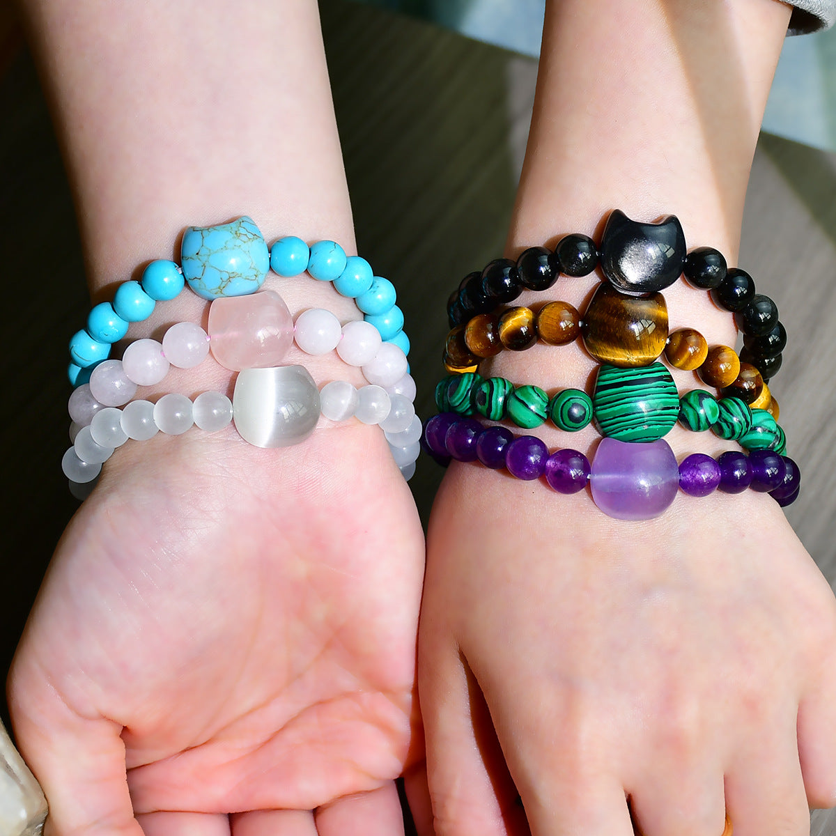 Wholesale Handmade Cat Natural Stone Beaded Bracelet with Tiger Eye and Pink Crystal - Everyday Fashion Accessory for Women