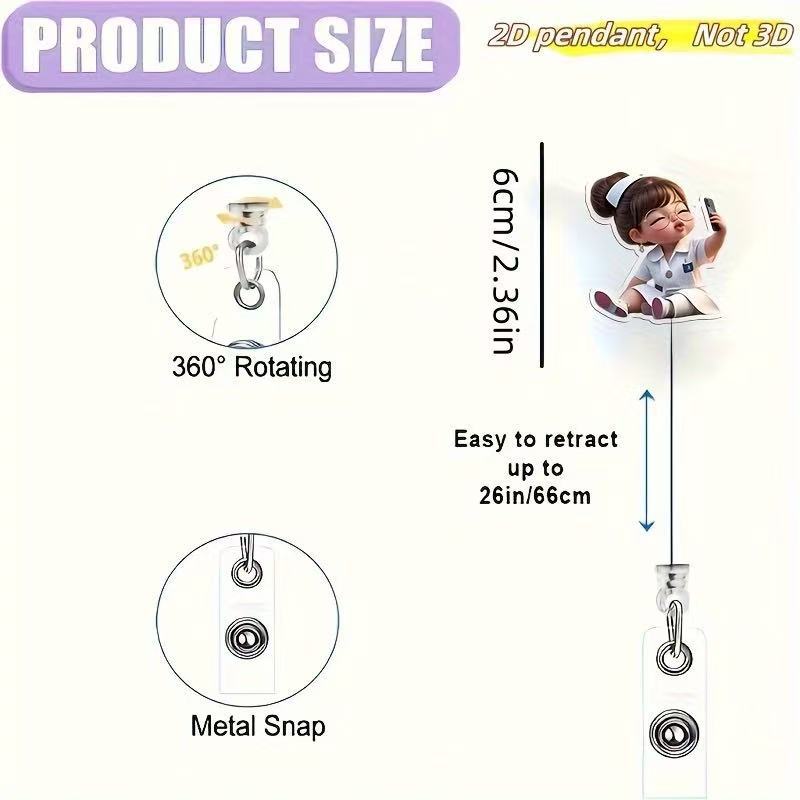Wholesale Decorative Acrylic Badge Reel with  Heart Demon Design,  Retractable ID Holder for Resale