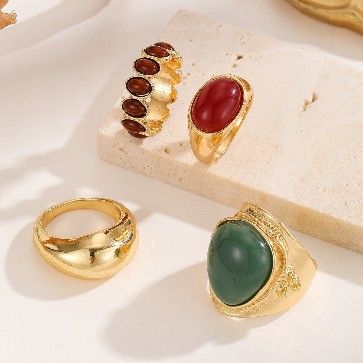 Wholesale Retro Gold Tone Oval Alloy Ring Set For Women Chic Jewelry Accessory Gift 4 Piece Everyday Wear