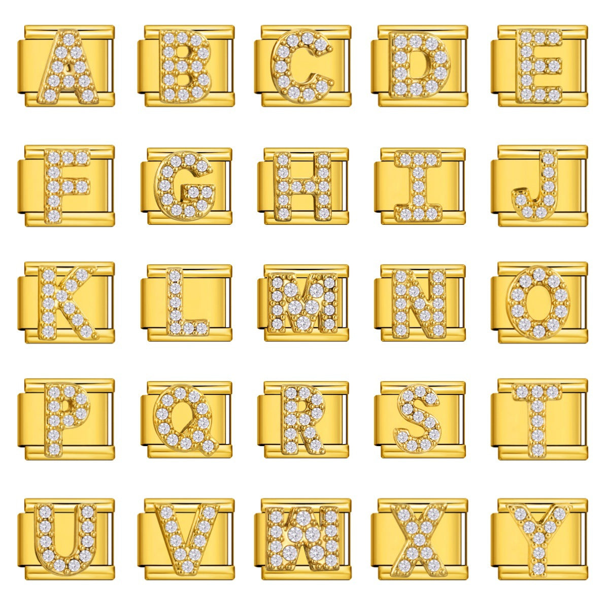 Wholesale Fashion Italian Style DIY Letter Modular Bracelet Stainless Steel Gold Tone Rhinestone Jewelry Accessory For Boutique Resale
