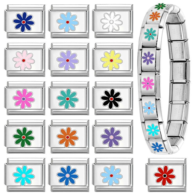 Wholesale 9mm Italian Charm Starter Bracelets DIY Flower Series Stainless Steel Composable Bracelet