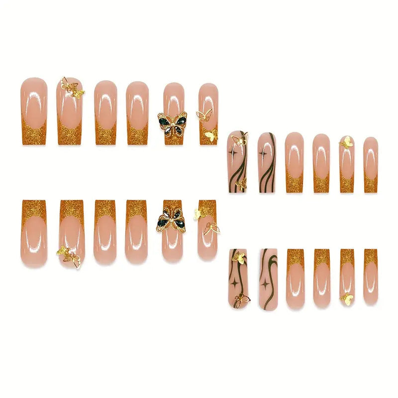 Wholesale 24 Pieces/box Golden Butterfly Nails Kits Nail Stickers