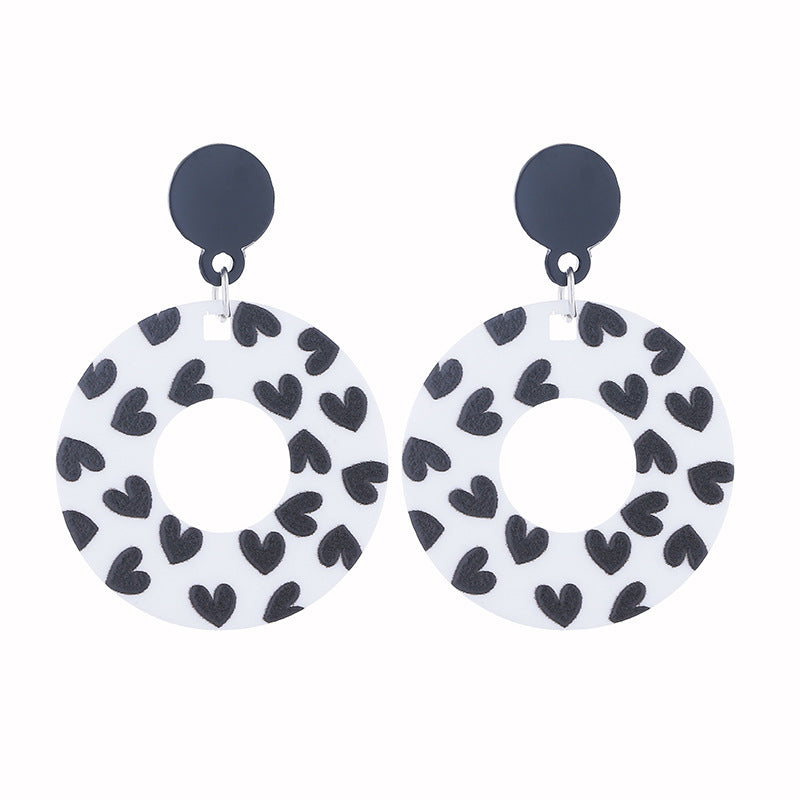 Wholesale Exaggerated Polka Dot Black and White Polka Dot Acrylic Earrings